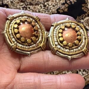 VINTAGE GOLD-TONE, SILVER=TONE AND COPPER-TONE CLIP-ON 2" EARRINGS